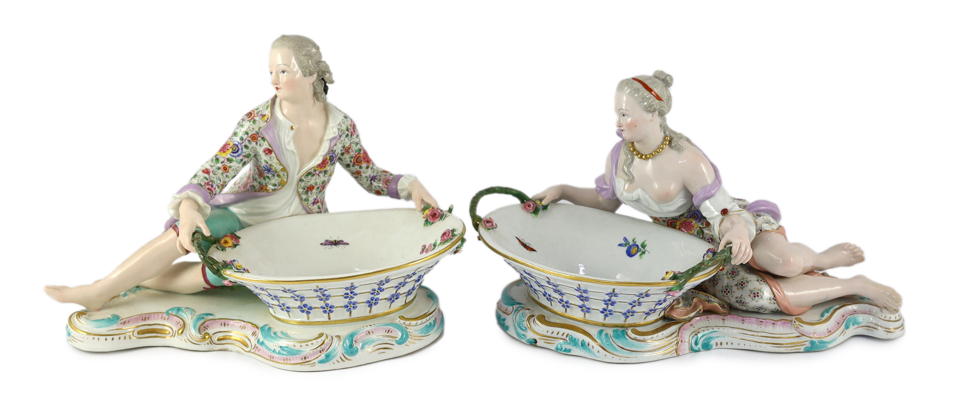 A pair of large Meissen figural bonbon dishes, 19th century